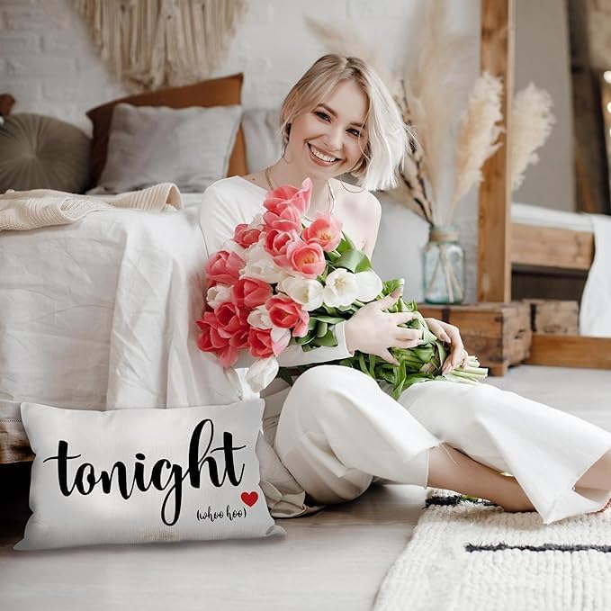 Mancheng-zi Bridal Shower Gift - 16x24 Pillow Cover for Bride, Bachelorette and Wedding - Funny Throw Pillows for Bedroom (Beige)