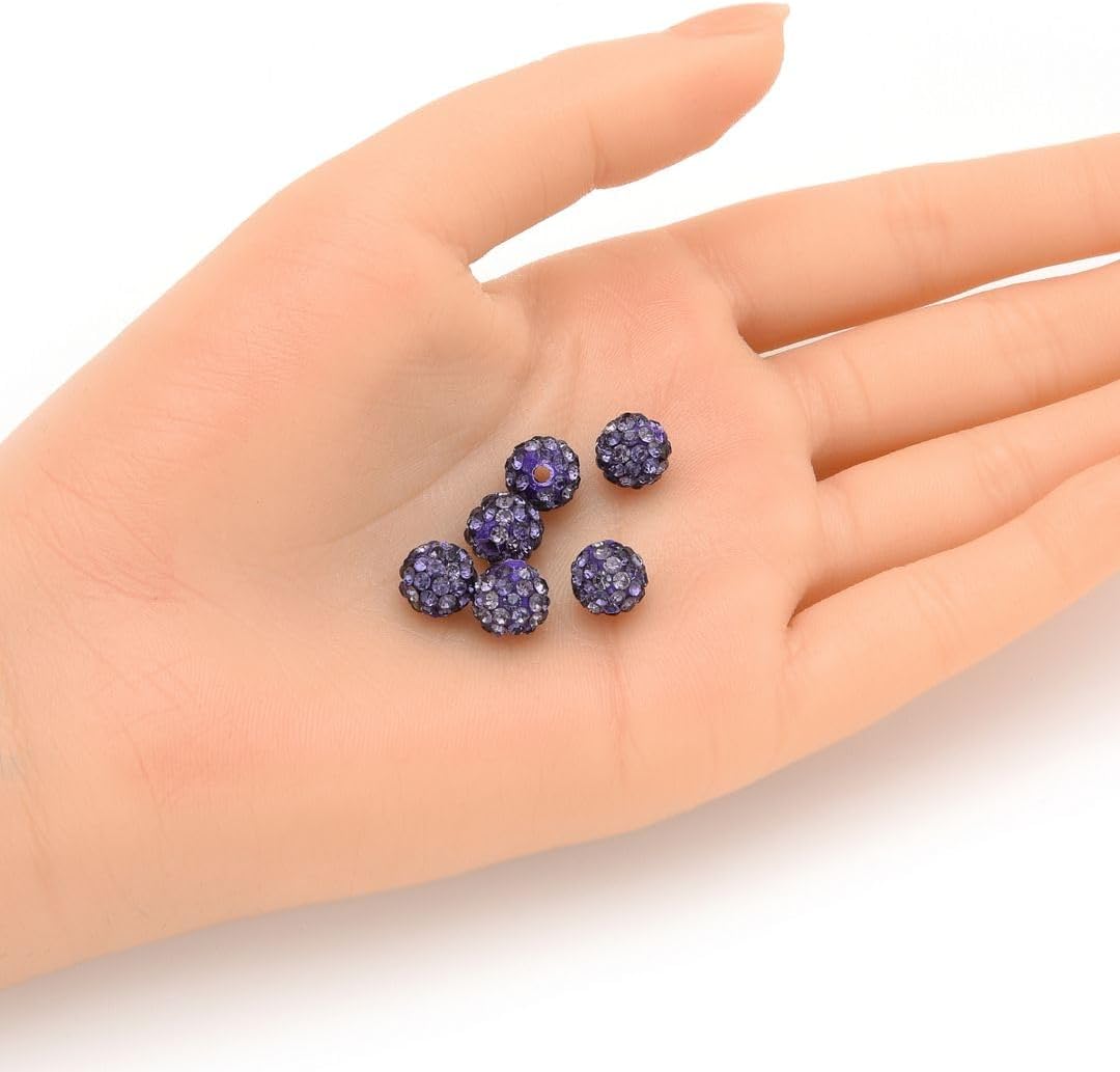 100pcs Adabele Grade A Suncatcher Crystal Rhinestone Pave Loose Beads 8mm Tanzanite Purple Polymer Clay Disco Ball Spacers Compatible with Shamballa All Craft Jewelry Making DB8-26