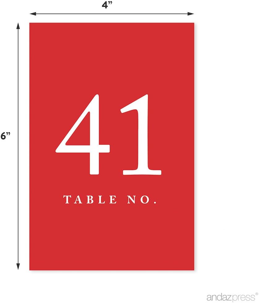 Andaz Press Red Wedding Table Numbers 41-60, 4x6-Inches Table Number Cards For Wedding Reception, Table Number For Seating Chart For Wedding Reception, Restaurant, Classroom, Boda