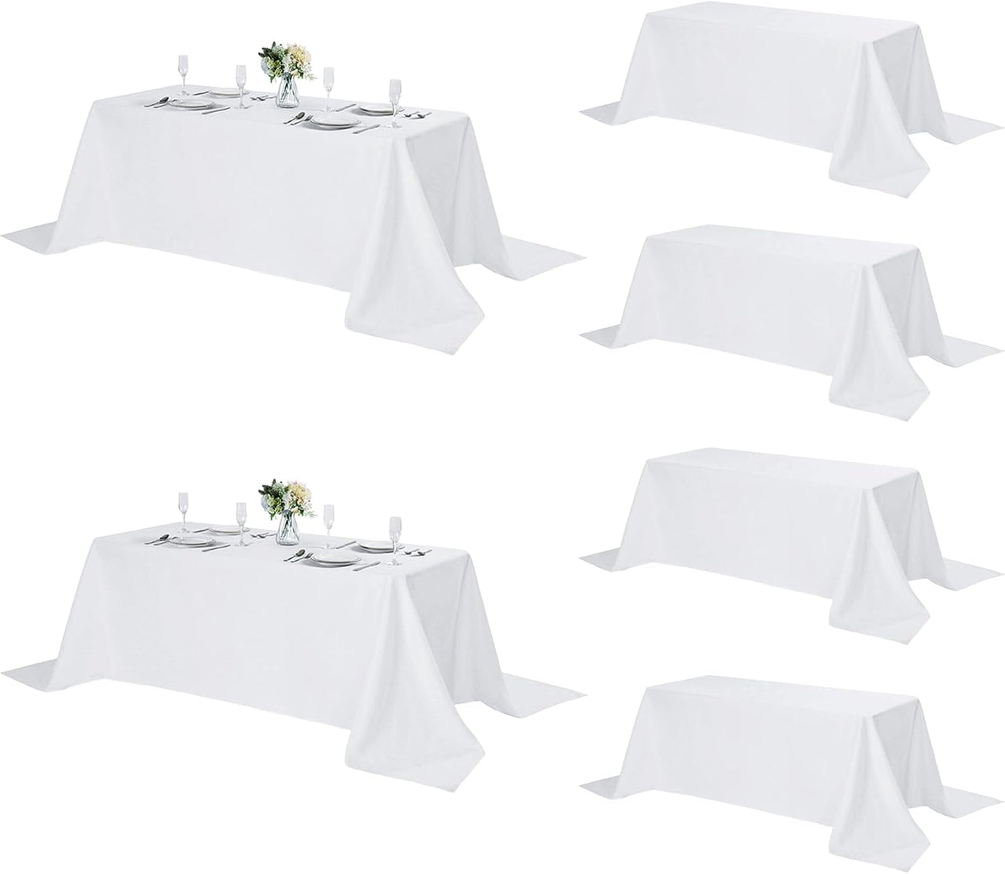 Fokitut 6 Pack Rectangle Tablecloth, 90x156 Inch, Stain Resistant and Wrinkle Polyester Table Cloth, Fabric Table Cover for Kitchen Dining, Wedding, Party, Holiday Dinner-White