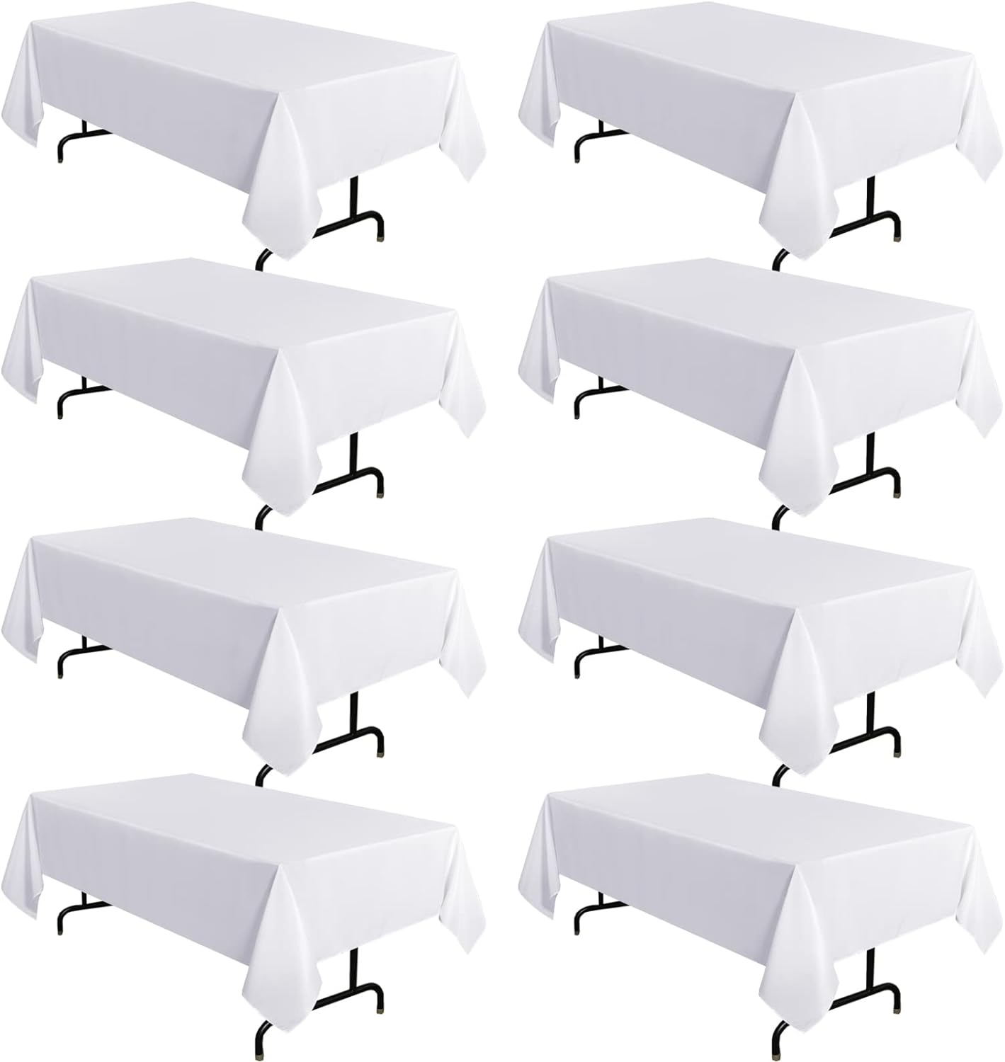 sancua 8 Pack White Tablecloth 60 x 102 Inch, Rectangle Table Cloth for 6 Feet Tables - Stain and Wrinkle Resistant Washable Polyester Table Cover for Dining Tables, Buffet Parties and Camping