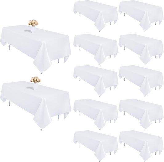 12 Pack White Table Cloth 60 x 126 Inch Rectangular Tablecloths for 8 Foot Rectangle Tables, Wrinkle Resistant White Tablecloth Washable Polyester Fabric Table Covers for Buffet Wedding Party Banquet