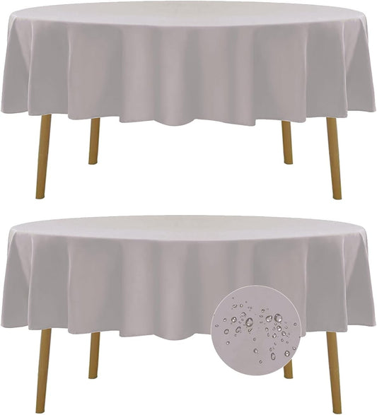 Fokitut 2 Pack Waterproof Round Tablecloth, 70 Inch, Stain Resistant and Wrinkle Polyester Table Cloth, Fabric Table Cover for Kitchen Dining, Wedding, Party, Holiday Dinner-Silver