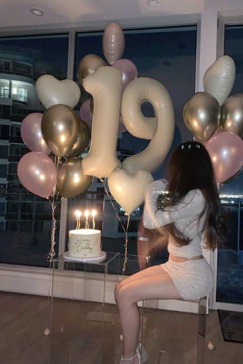 40 Inch Big Cream White 9 Balloon Number, Jumbo Giant Happy 9th 19 29 39 49 99 Birthday Party Decorations, Large Nine Mylar Foil Anniversary Birthday Party Engagement Decorations
