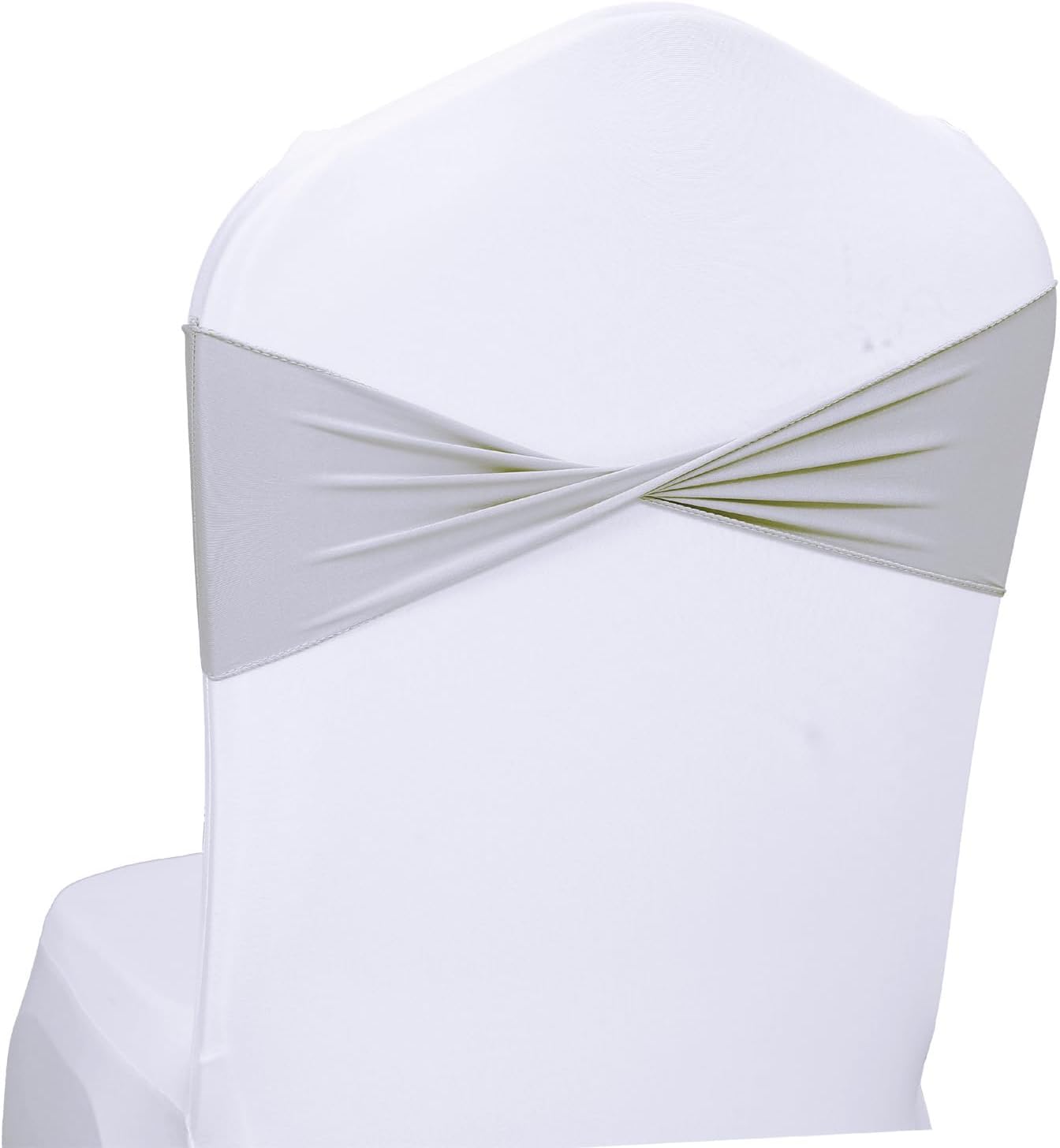 MDS Pack of 50 Spandex Chair Sashes Bows Elastic Stretch Dining Chair Bands Ties Without Slider Buckle Universal fits for Wedding Baby Shower Birthday Party Banquet Event Decoration - Light Silver