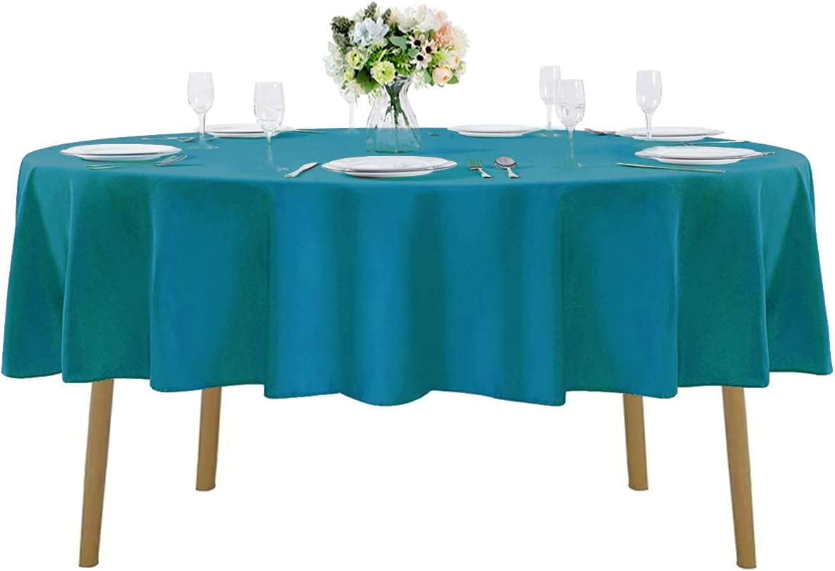 60 inch Round Tablecloth Washable Polyester Table Cloth Decorative Table Cover for Wedding Party Dining Banquet（60 inch,Caribbean Blue）