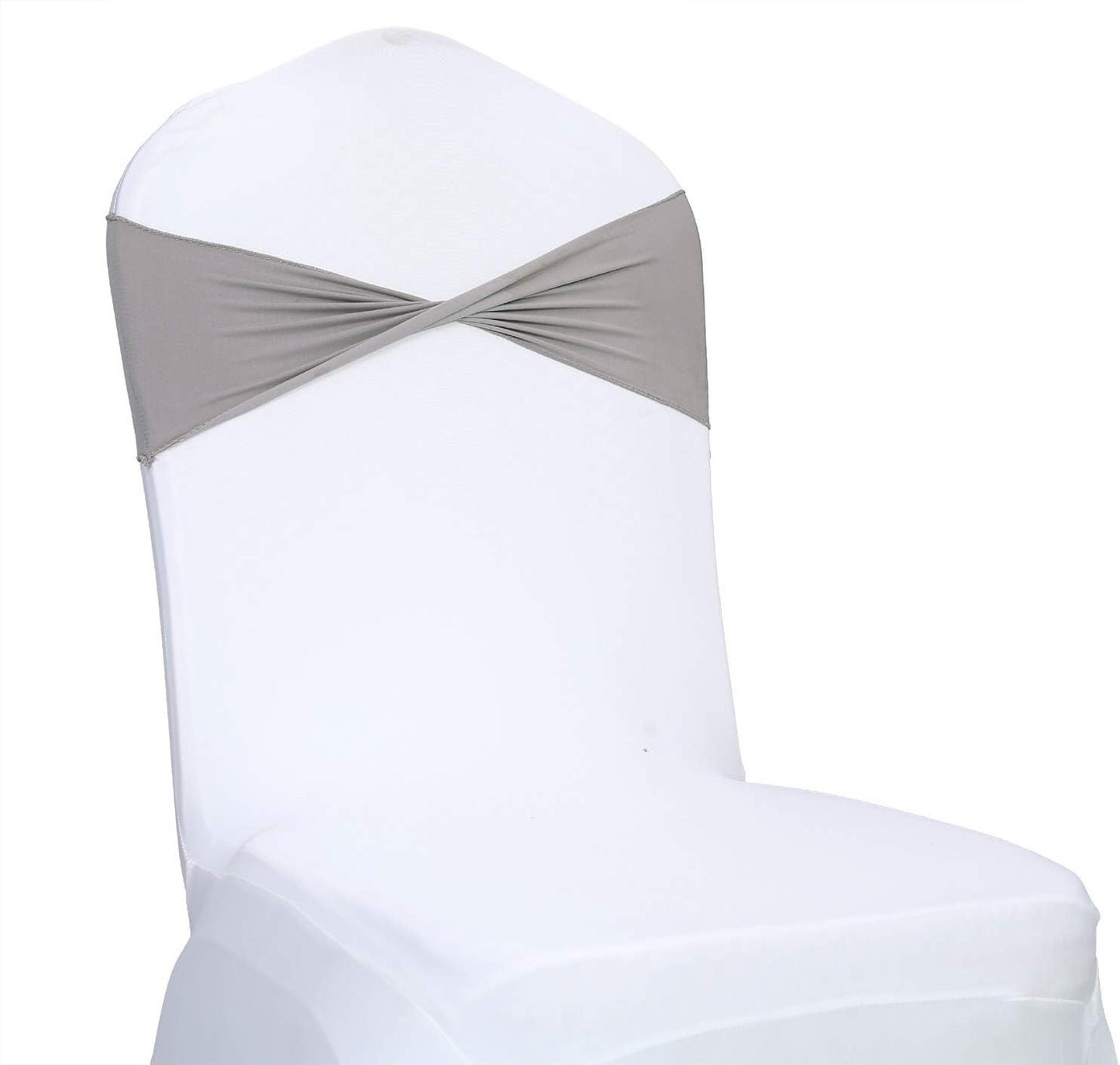 VDS Pack of 25 PCS | Silver Grey | Spandex Chair Sashes Bows Without Buckle | Stretch Elastic Banquet Universal Folding Chair Band Tie with for Wedding Party Conference Celebration Event Decoration