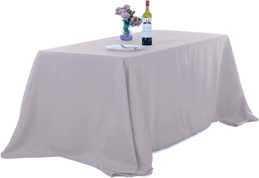 Ascoza 2pack 90x132 Inch Silver Rectangular Tablecloth 6 Feet Table Cloth in Polyester Fabric for Wedding/Banquet/Restaurant/Parties