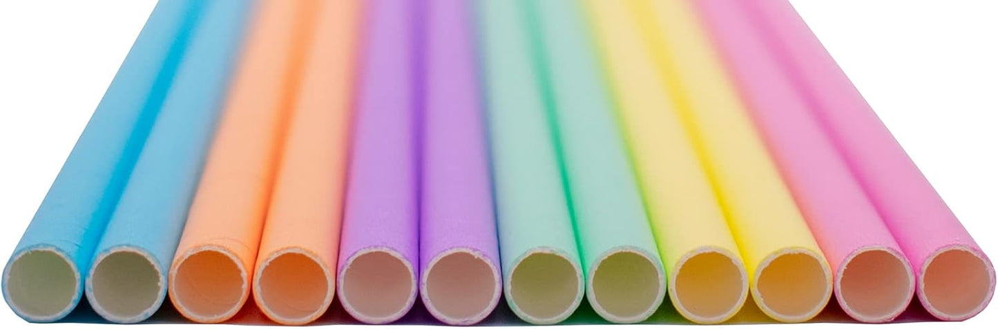 Pack of 300 Assorted Pastel Biodegradable 4-Ply Paper Drinking Straws (Compostable, Non-toxic, BPA-free)