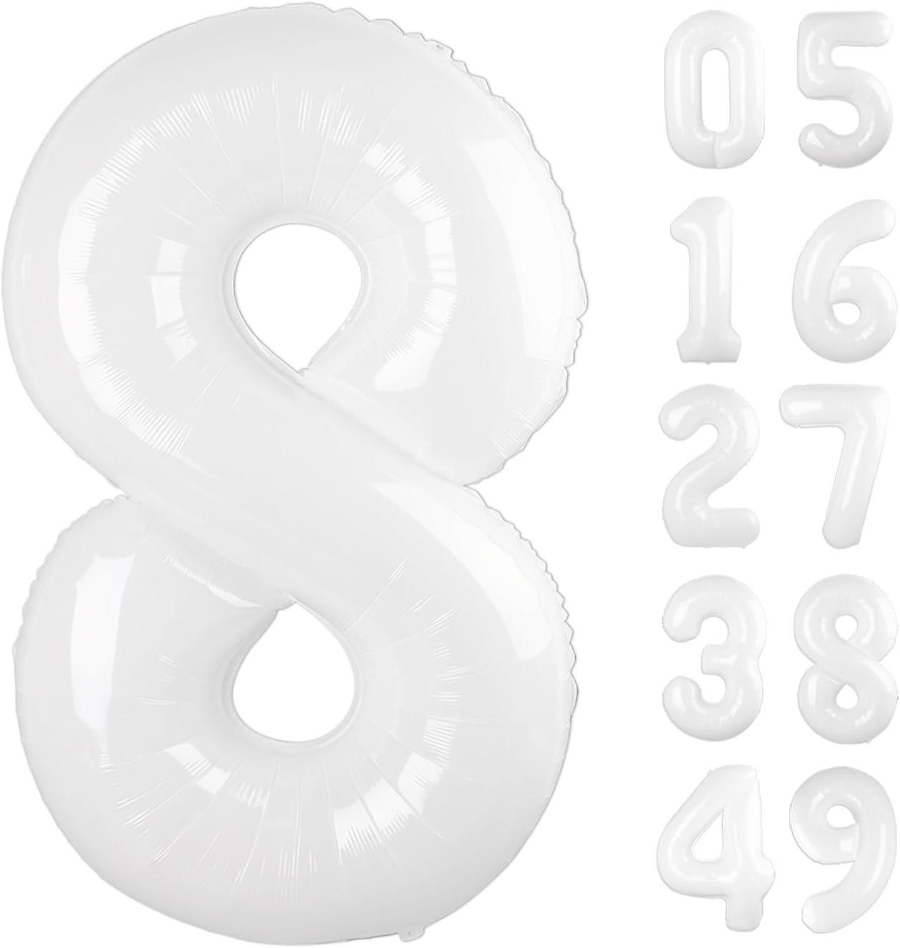 White Foil Number 8 Balloon 40 Inch, Helium Mylar Eight Number 8 18 28 38 48 58 80 88 Birthday Balloons, 8th White Women Men Wedding Anniversary, Graduations Party Supplies