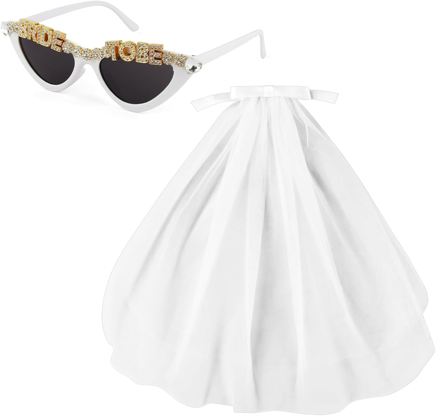 Bride Veil Bachelorette Party Accessories & Bride Sunglasses, Bridal Veils for Women Wedding, Short Wedding Veil - for Bride To Be Decorations, Bridal Shower Gift, Engagement Party Supplies, Wedding