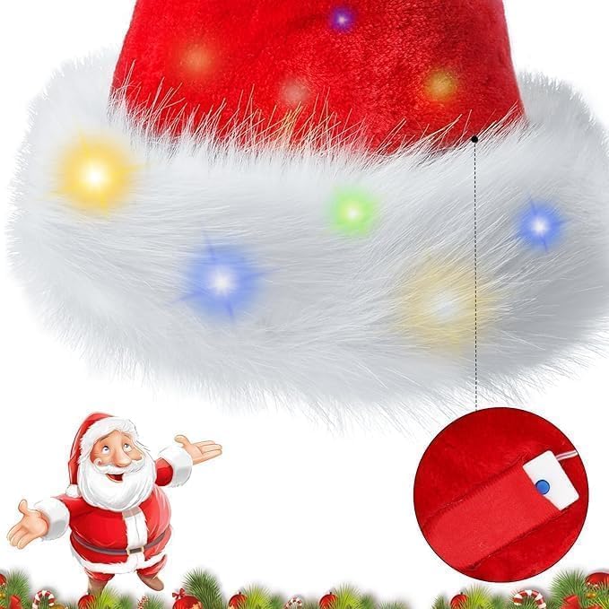 Santa Hat for Adults Christmas Hat Red Velvet Double-Layer Thickening Unisex Holiday Xmas Hats for New Year Festive Party