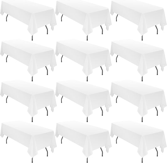 12 Pack 60 x 126 Inch Tablecloth Rectangle, White Rectangle Tablecloth Polyester Tablecloth for 8 Ft Rectangle Tables, Washable Fabric Table Cover for Wedding Party Dining Buffet Parties or Camping