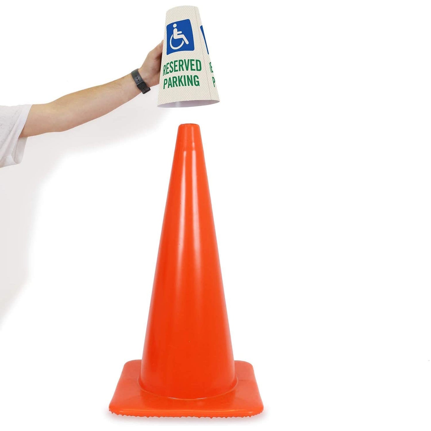 SmartSign 6-Pack Reflective Parking Cone Signs with ADA Wheelchair Symbol, 360 Visibility, Non-Adhesive Vinyl, 3-Side Print