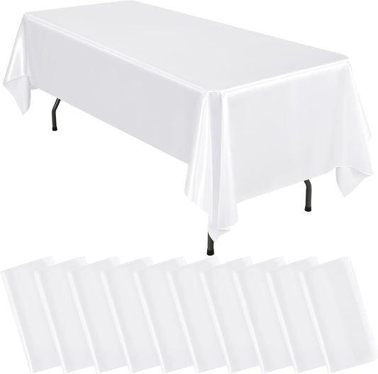 10 Packs Satin Tablecloth 57 x 108 Inch White Rectangular Table Cloth Silk Tablecloth Smooth Fabric Overlay Satin Table Cover Decoration for Wedding Party Banquet Events
