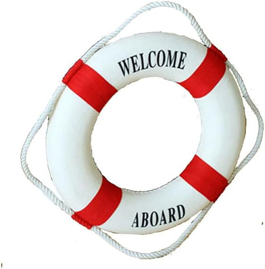 MorroMorn Lifebuoy Wall Hanging Decor - Welcome Aboard Mediterranean Style Home Decoration (Red, 8")