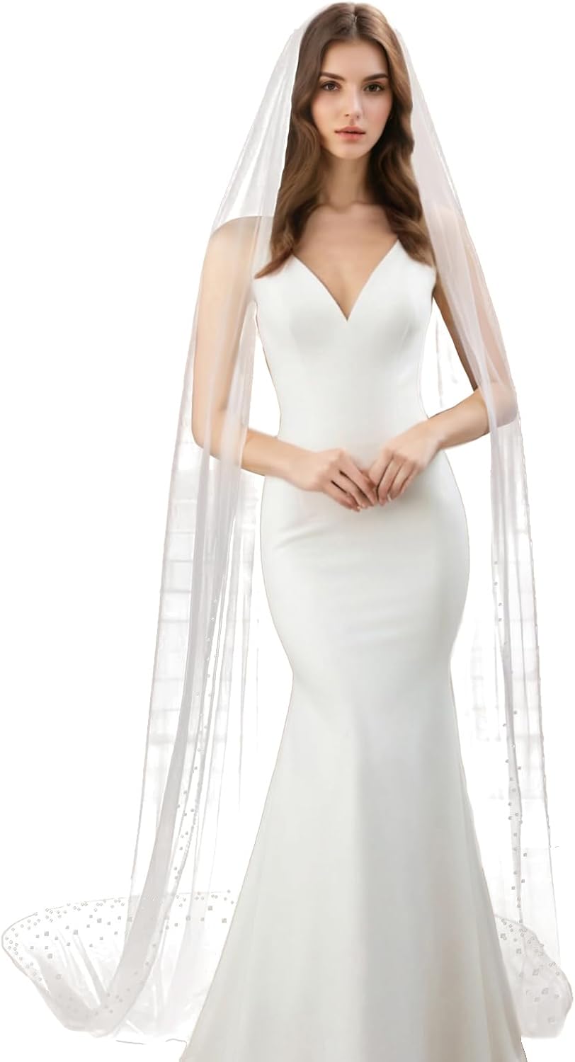 1 Tier Pearl Wedding Bridal Veil With Metal Comb Headband Decorations, Bride To Be Gift, Wedding