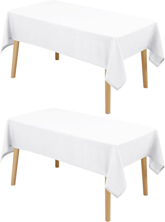 Hiasan 2 Pack Faux Linen Rectangle Tablecloth - Wrinkle and Stain Resistant Washable Table Cloth for Kitchen Dining Room Holiday Table Cover for Party Dinner, White, 70 x 140 Inch