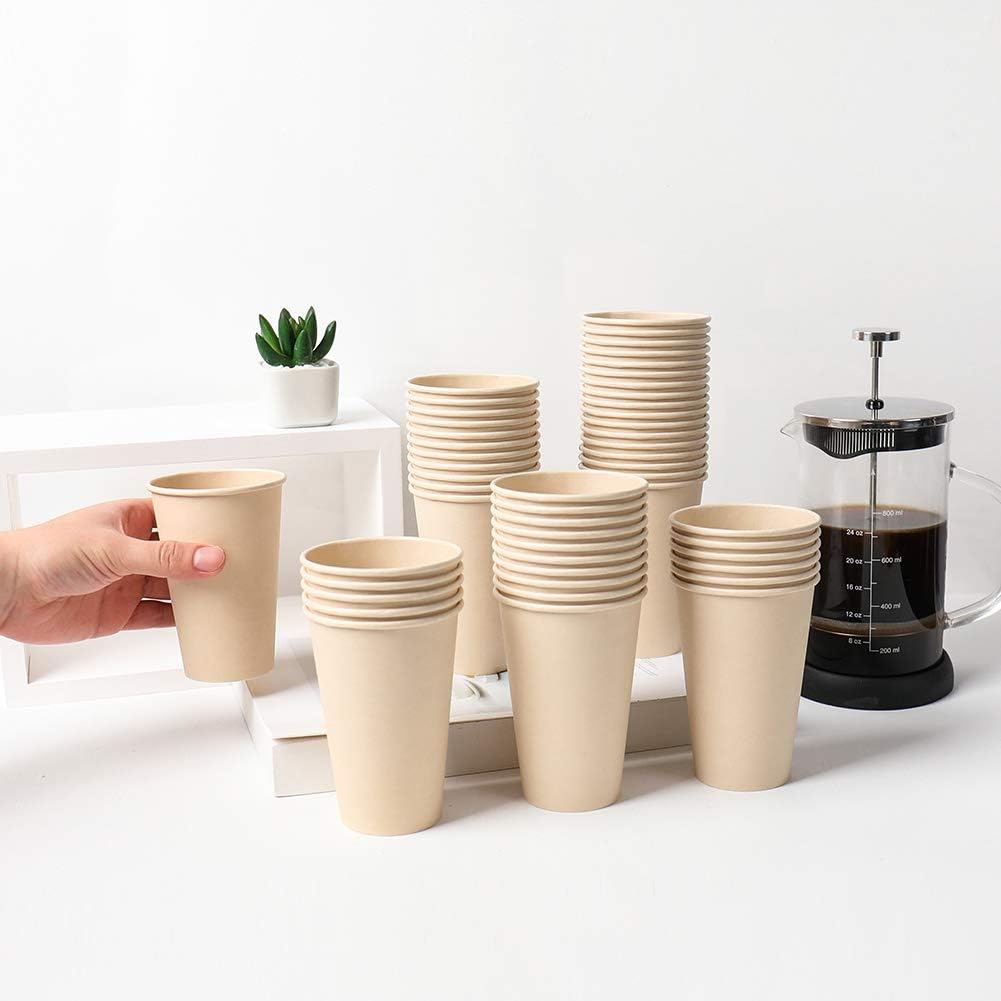 160 Count 15 oz Disposable Coffee Cups Paper Cups, Plant Fiber Cups Brown Hot Cups Hot Tea hot Drink Water cups