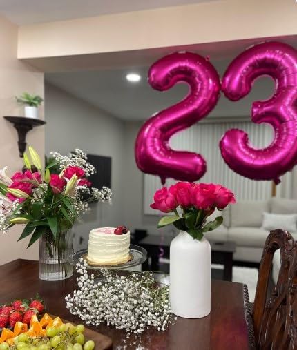 40 Inch Hot Pink 23 Large Number Balloon, 23 23rd Hot Pink Birthday Party Decorations, Number 23 Foil Balloons for Anniversary Party Graduations Celebration Supplies