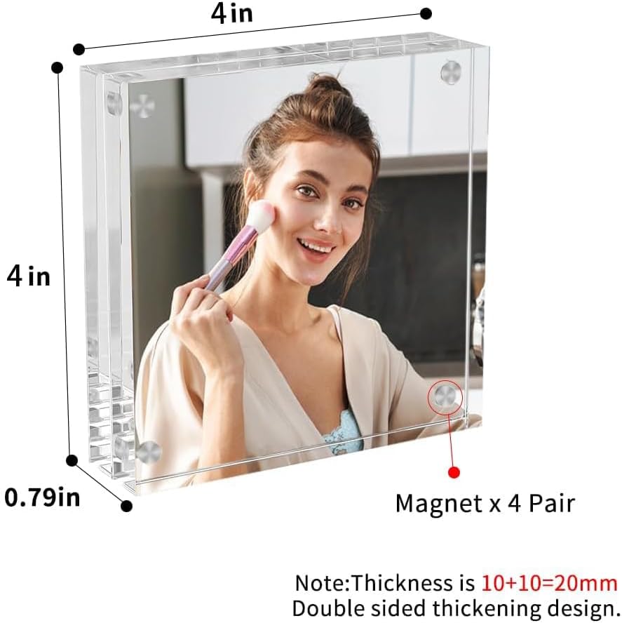 4 Pack Square Acrylic Picture Frames 4x4 Clear Photo Frame Business Card Frame Magnetic Picture Frames Desktop Display Double Sided Wallet Size Acrylic Freestand Frames