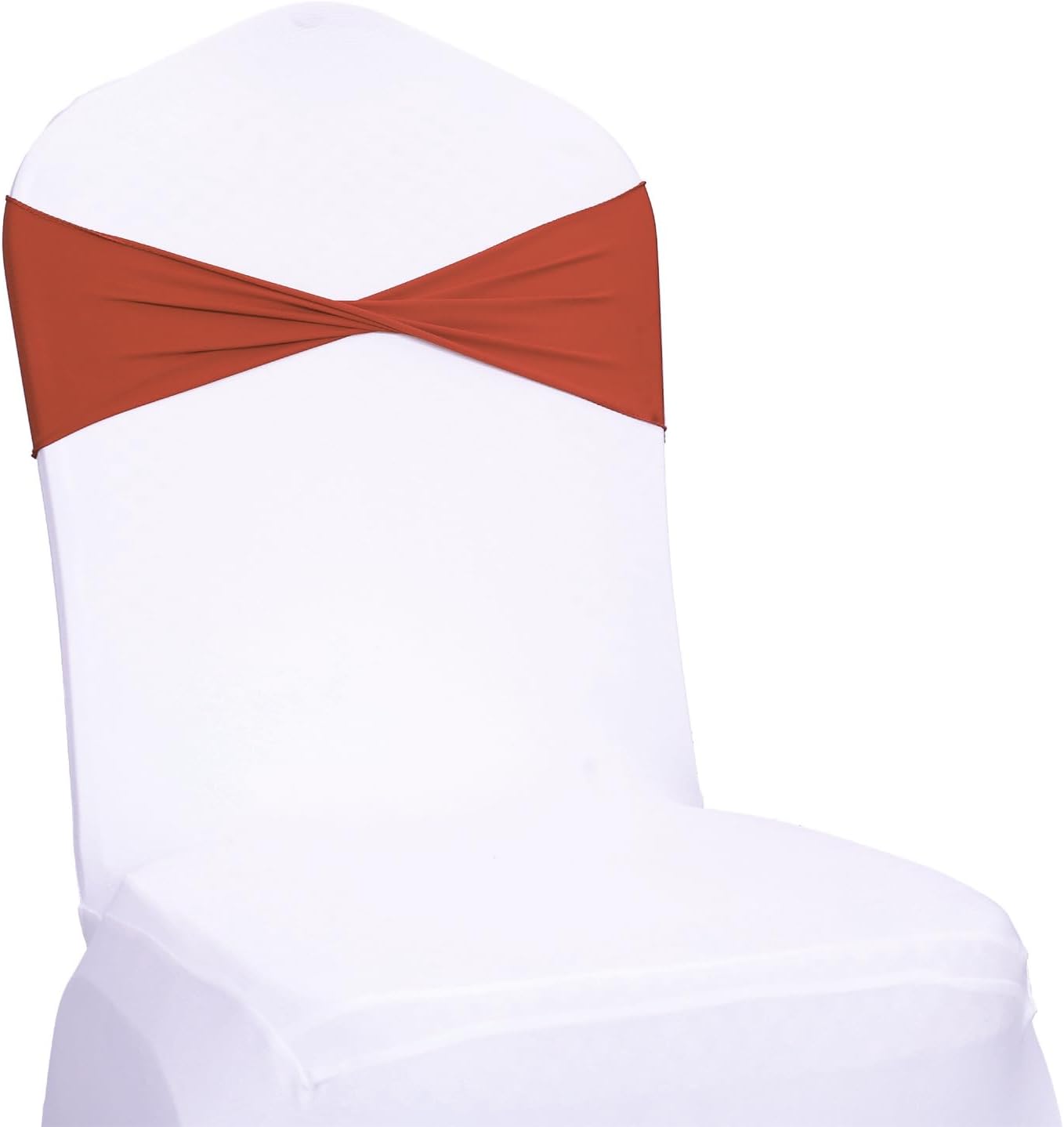 VDS Pack of 100 PCS | Terracotta | Spandex Chair Sashes Bows Without Buckle | Stretch Elastic Banquet Universal Folding Chair Band Tie with for Wedding Party Conference Celebration Event Decoration