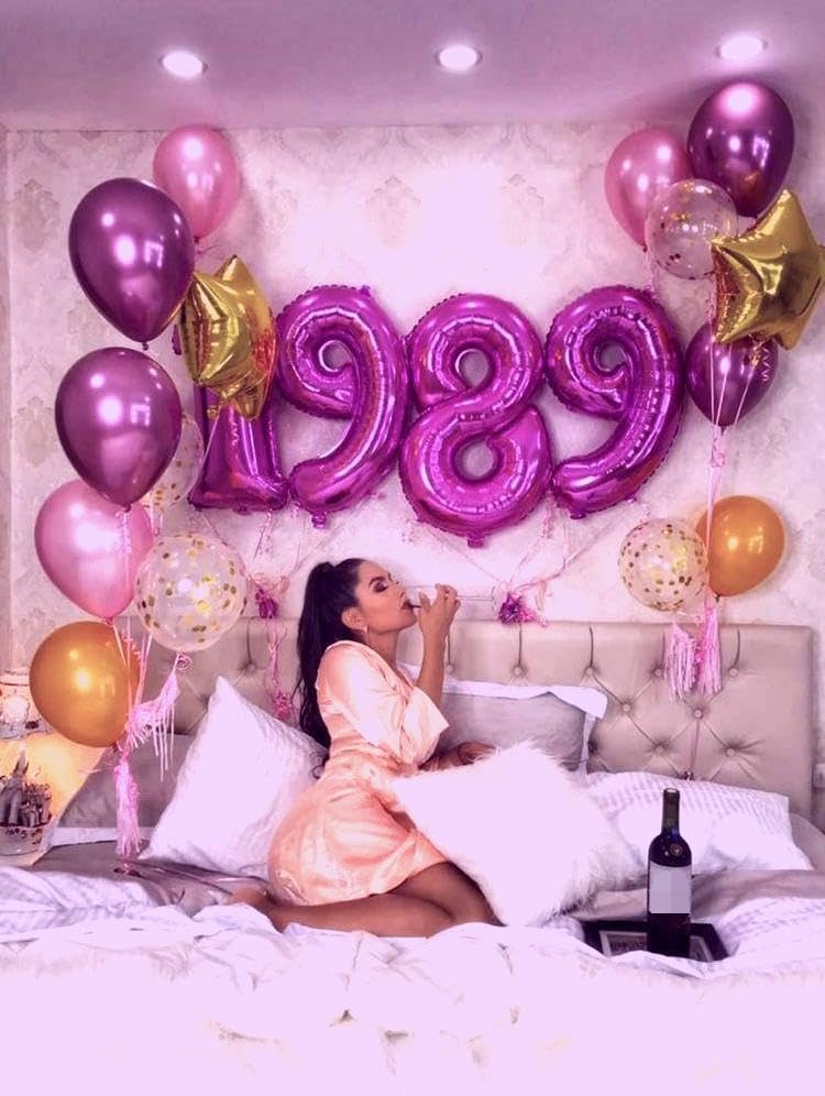 Rosy Purple Foil Number 8 Balloon 40 Inch, Helium Mylar Eight Number 8 18 28 38 48 58 80 88 Birthday Balloons, 8th Rosy Purple Women Men Wedding Anniversary, Graduations Party Supplies