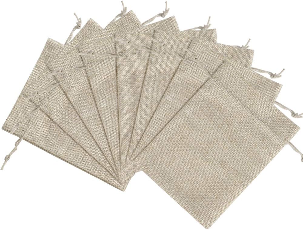 Lucky Monet 25/50/100PCS Burlap Gift Bags Wedding Hessian Jute Bags Linen Jewelry Pouches with Drawstring for Birthday, Party, Wedding Favors, Present, Art and DIY Craft (25Pcs, Cream, 7” x 9”)