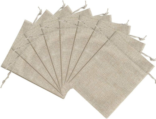 Lucky Monet 25/50/100PCS Burlap Gift Bags Wedding Hessian Jute Bags Linen Jewelry Pouches with Drawstring for Birthday, Party, Wedding Favors, Present, Art and DIY Craft (25Pcs, Cream, 7” x 9”)