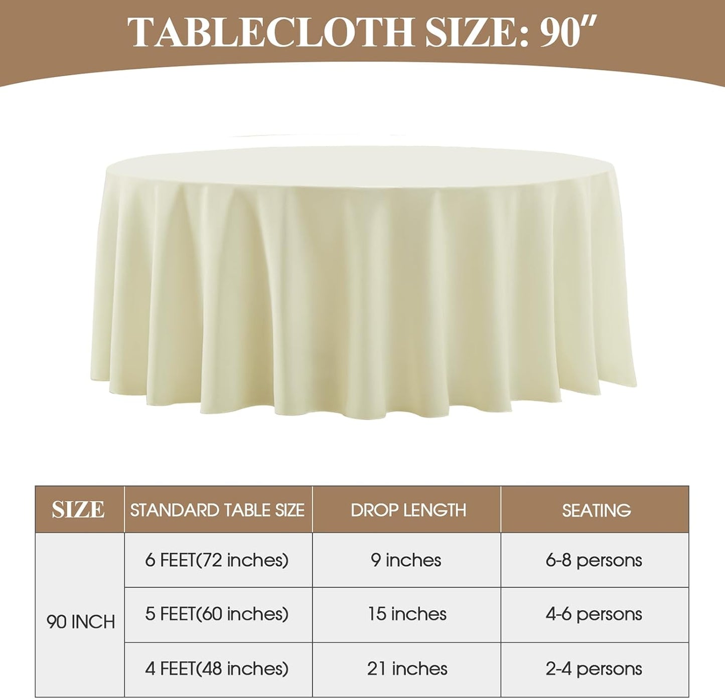 Round Tablecloth 6 Pack 90 Inch Ivory Tablecloths Washable Decorative Linen Polyester Table Clothes Cover for Dining Table Banquets Buffet Parties and Wedding