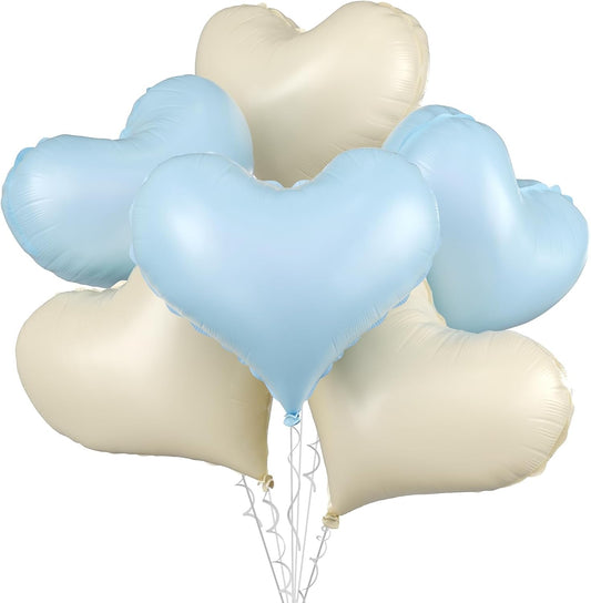 Blue White Heart Balloons,24Inch Large Cream White Heart Foil Balloons for Valentine's Day Birthday Baby Shower Anniversary Party Decorations