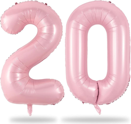40 Inch 20th Birthday Balloon for Women - Pastel Pink Mylar Self Inflating 20 Balloon Numbers, Big 2 & 0 Helium Foil Birthday Party Decor