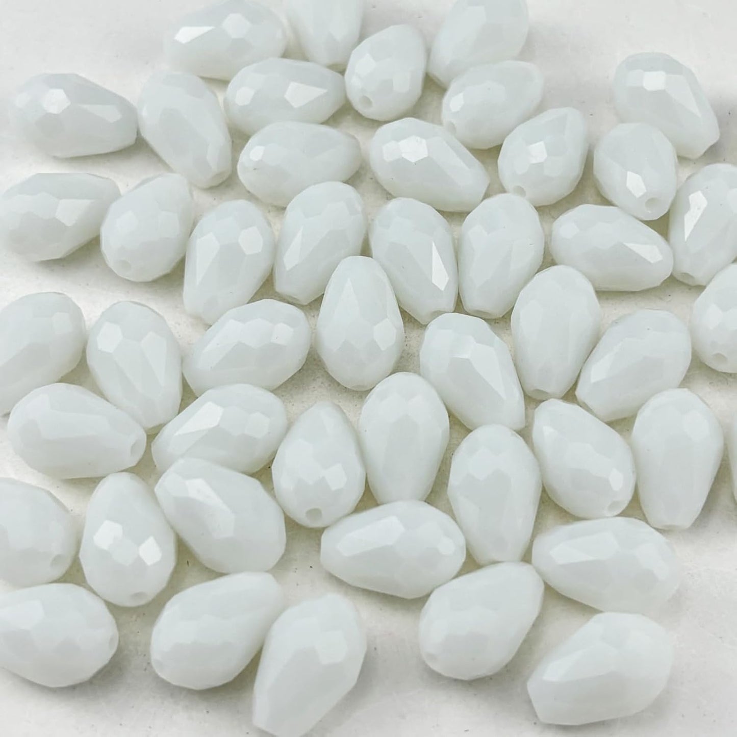 50pcs 10x15mm Teardrop Crystal Glass Beads for Jewelry Making, Faceted Vertical Hole Teardrop Glass Spacer Beads for Wind Chimes Bracelet Earring Necklace DIY Craft(White)