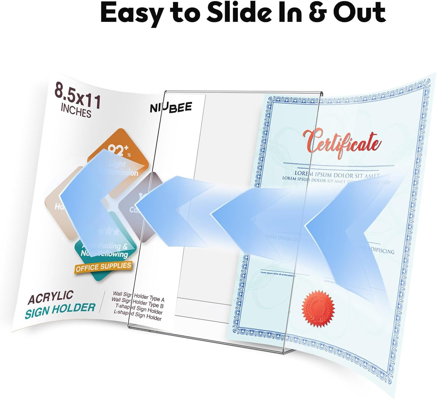 NIUBEE 12Pack Slanted Back Acrylic Sign Holder 8.5x11, Clear Vertical Picture Frames Frames, Desktop Flyer Holder Document Holder Paper Display Stand