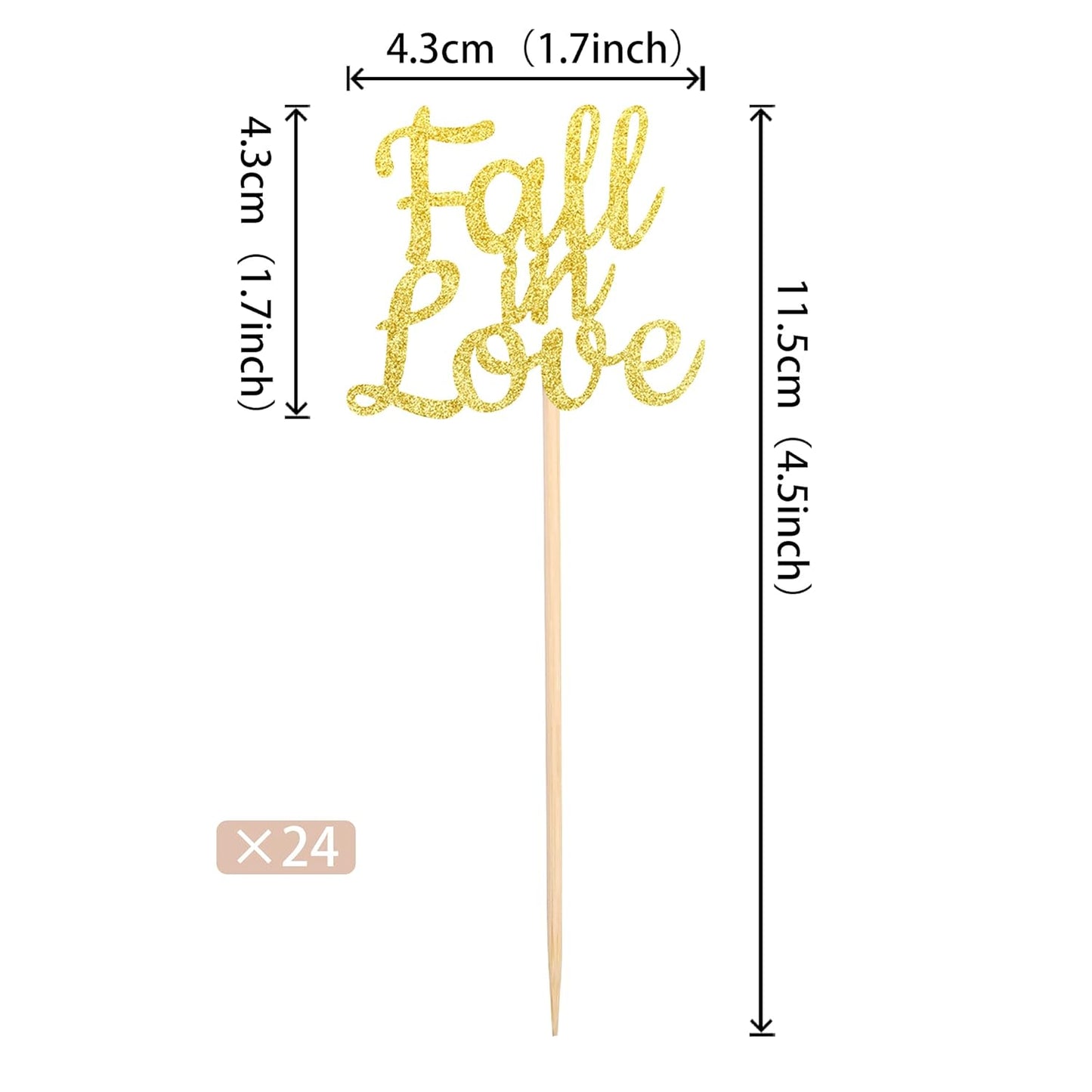 24 PCS Fall in Love Cupcake Toppers Glitter Bridal Shower Cupcake Picks Wedding Engagement Anniversary Birthday Party Cake Decorations Supplies