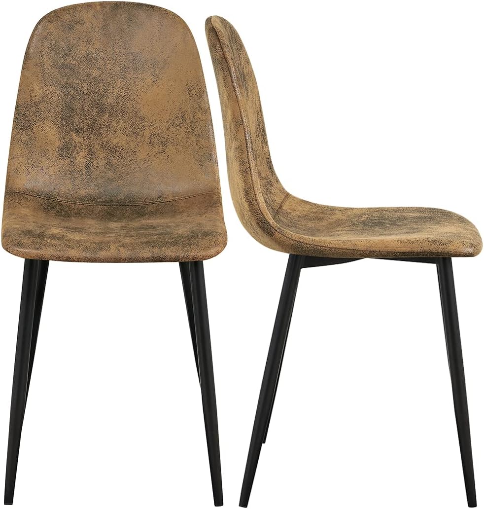 Homy Casa Dining Chairs Set of 2, Modern Mid-Century Style Dining Room Side Chairs Accent Chairs with Black Metal Legs Comfortable for Kitchen Lounge Farmhouse, Rustic Brown, 2PCS
