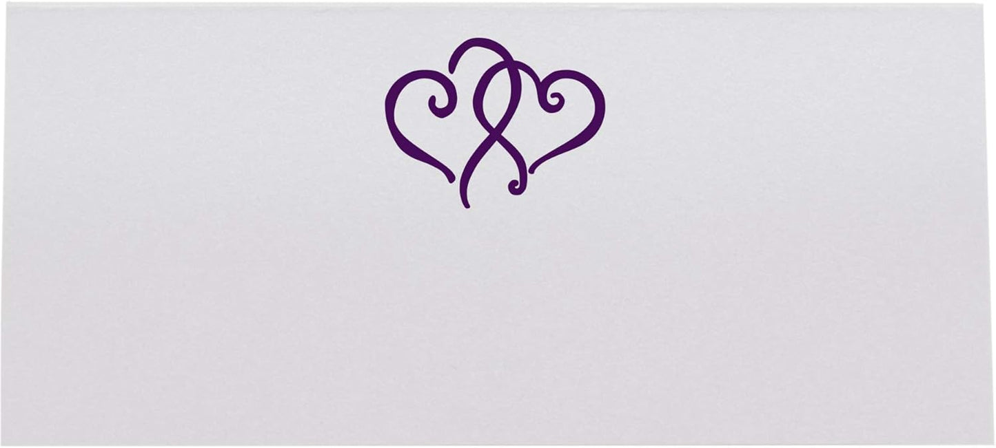 Linked Hearts Place Cards, Eggplant (Choose Color), Set of 25, Pre-cut and Scored - Wedding, Party, Dinner, and Special Events - Made in the USA