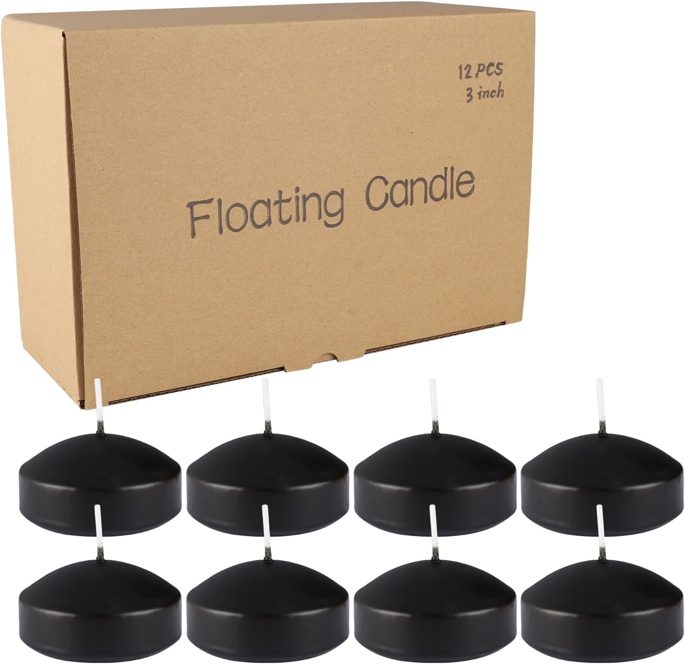 Black 3-Inch Floating Candles - Set of 12 Long-Lasting, Waterproof, Wind-Resistant, Perfect for Halloween Decorations, Outdoor Pools & Parties, Holiday Decorations