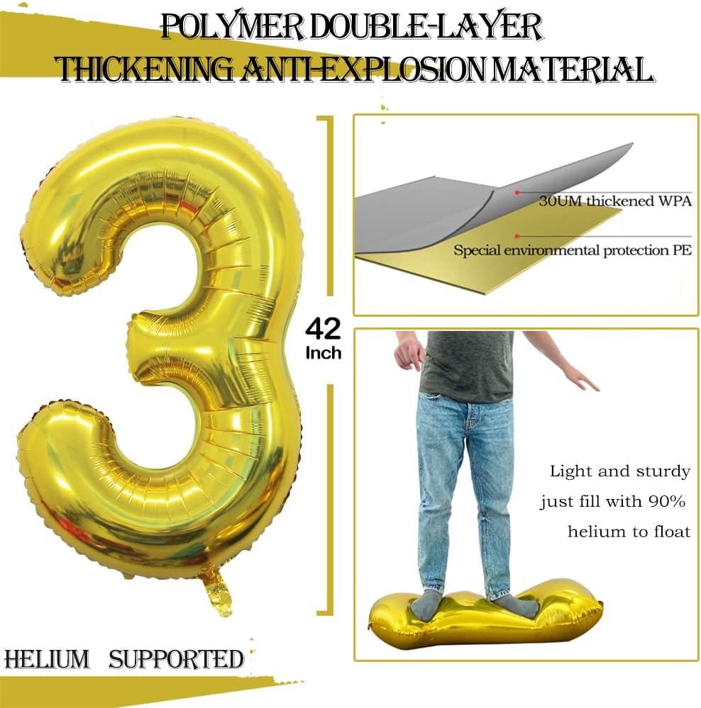 GOER Number 30 Balloons for 30th Birthday Party Decorations,42 Inch Jumbo Foil Helium Balloons for 30th Anniversary (Gold)