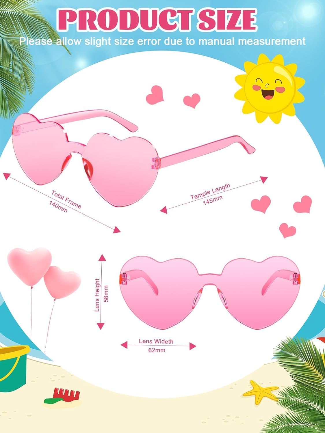 12 Pairs Heart Shaped Sunglasses for Women Colorful Glasses Fun Trendy Transparent Heart Sunglasses Party Favor (1 Pair-Pink)