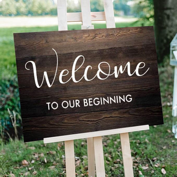 Rustic Wooden Signs Welcome to Our Beginning Wedding Sign with Name and Date Custom Rustic Wedding Welcom Sign Wall Art Decor Kitchen Cafe Pub Decor Gift 18x12 INCH