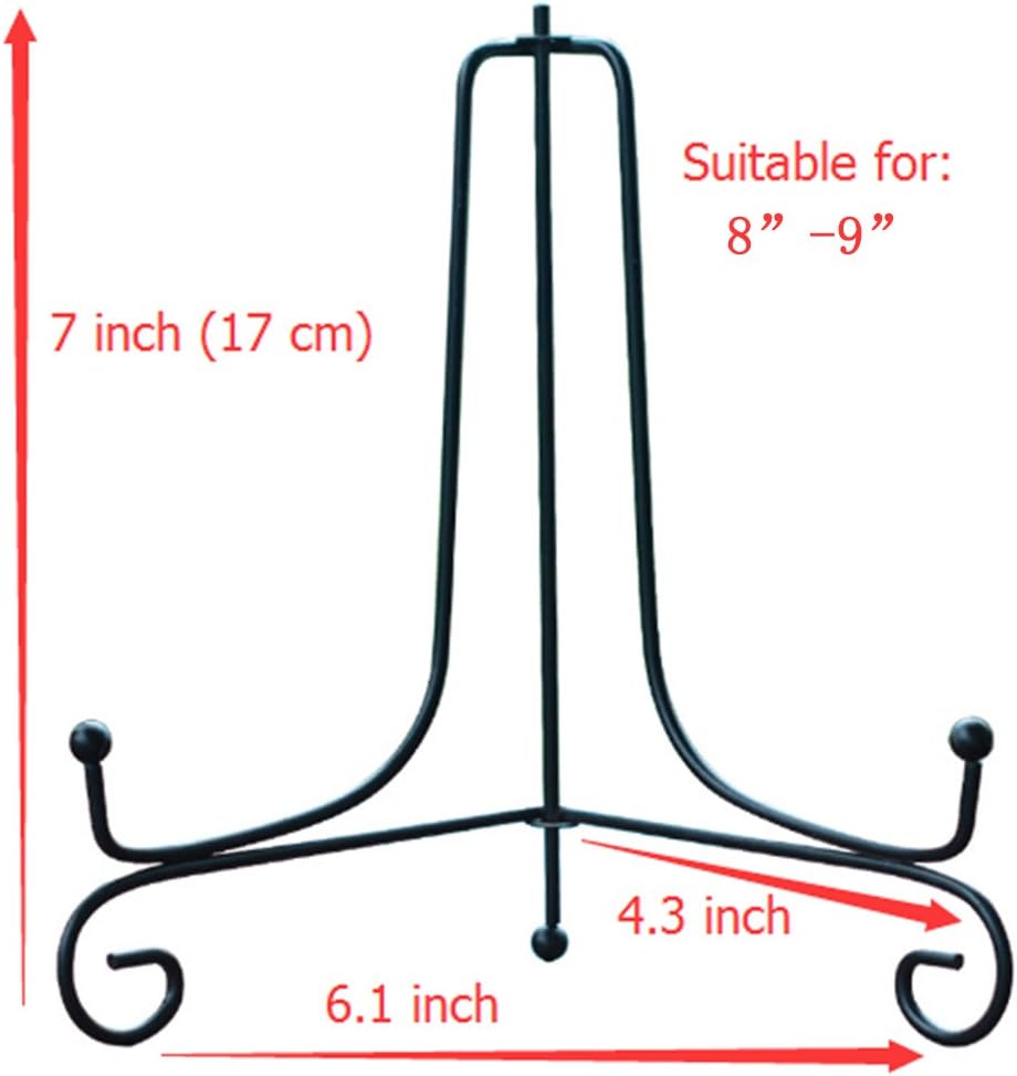 (4 pack)7"Iron Display Stand, Black Iron Easel Plate Display Photo Holder Stand, Displays Picture Frames, Cookbooks, Decorative Plates, Tablets and Art