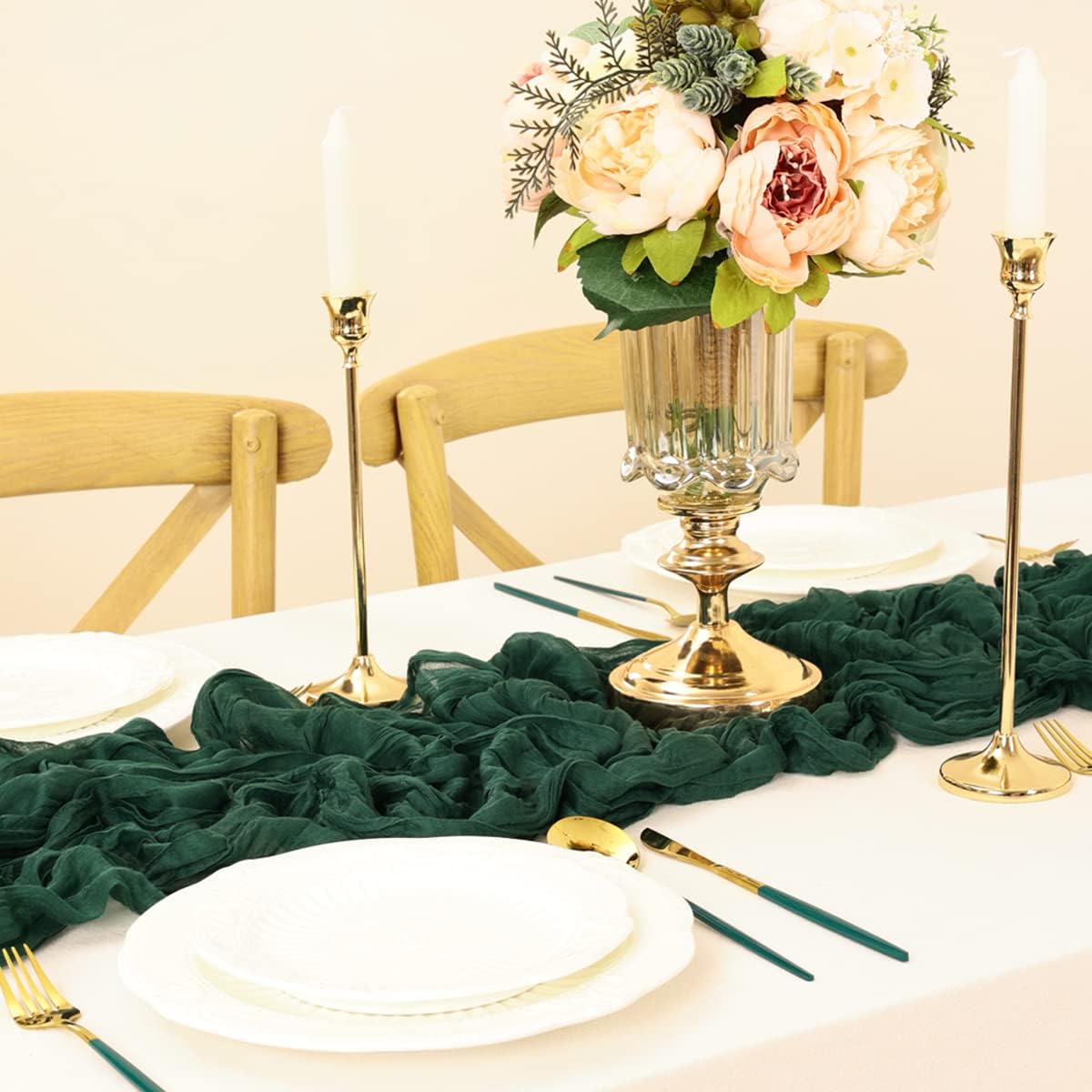 Emerald Green Table Runner Cheesecloth Table Runner 4 Pack 10FT Farmhouse Table Runners 120 Inches Fall Table Decor Dining Room Centerpiece Wedding Boho Baby Shower Birthday