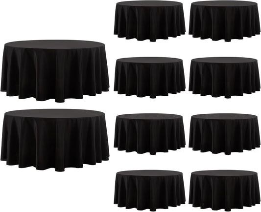 Round Tablecloth 10 Pack 90 Inch Black Tablecloths Washable Decorative Linen Polyester Table Clothes Cover for Dining Table Banquets Buffet Parties and Wedding
