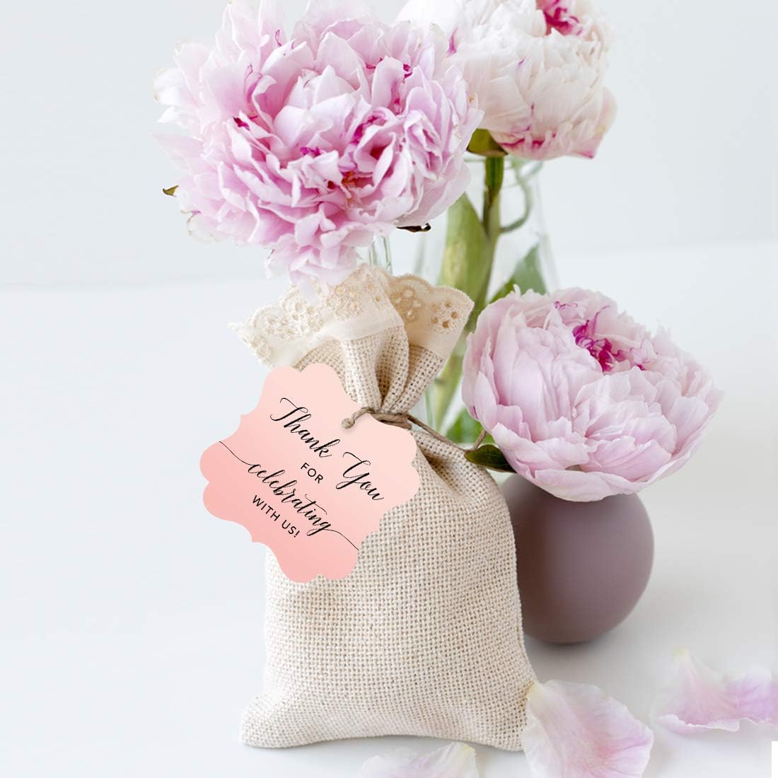 Andaz Press Blush Pink Rose Elegant Party Collection, Fancy Frame Tags, Thank You for Celebrating with US, 24-Pack, Favors Decor