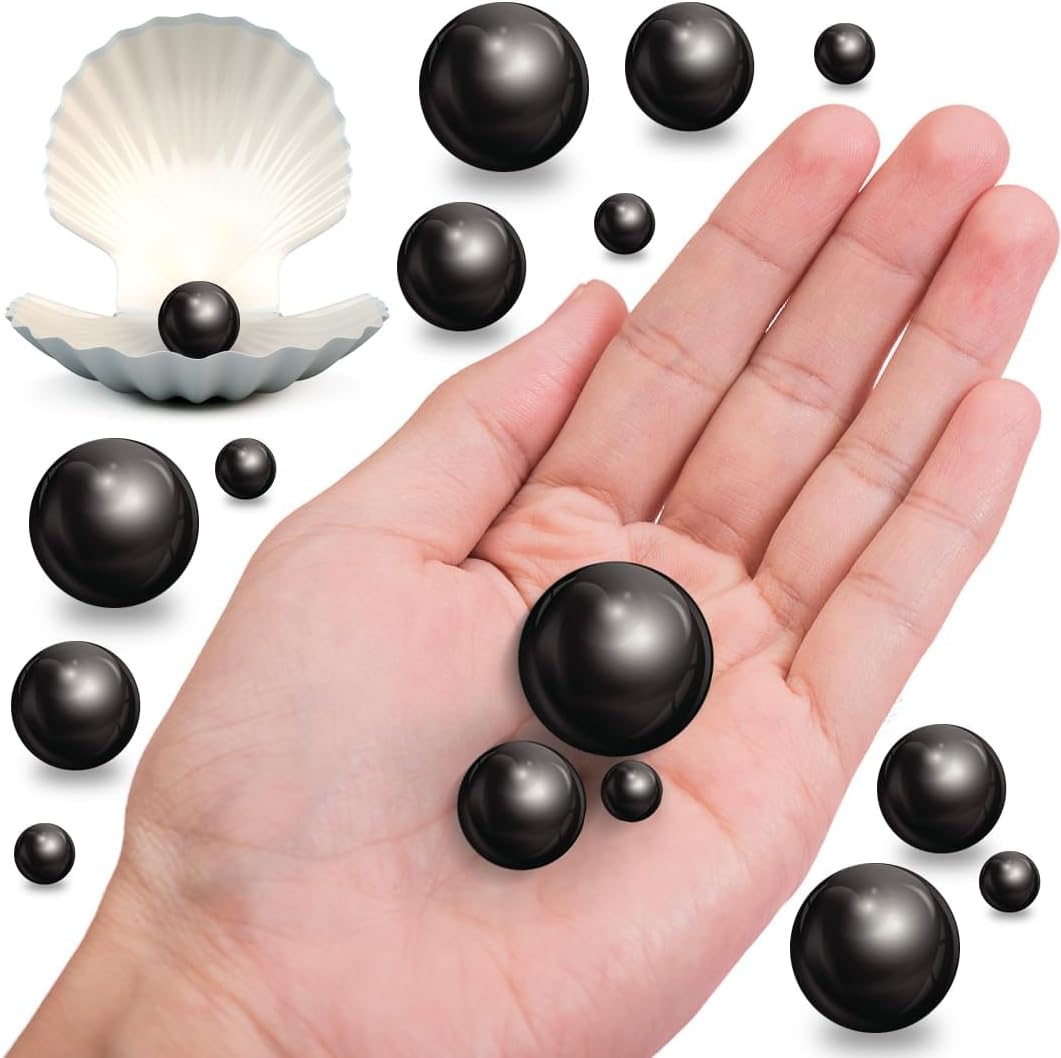 300Pcs Black Polished No Hole Faux Pearl Beads for Vase Filling Decorations, Plastic Pearls Vase Fillers, Table Scatters, Wedding Centerpiece, Home Decor, 8/14/20 mm