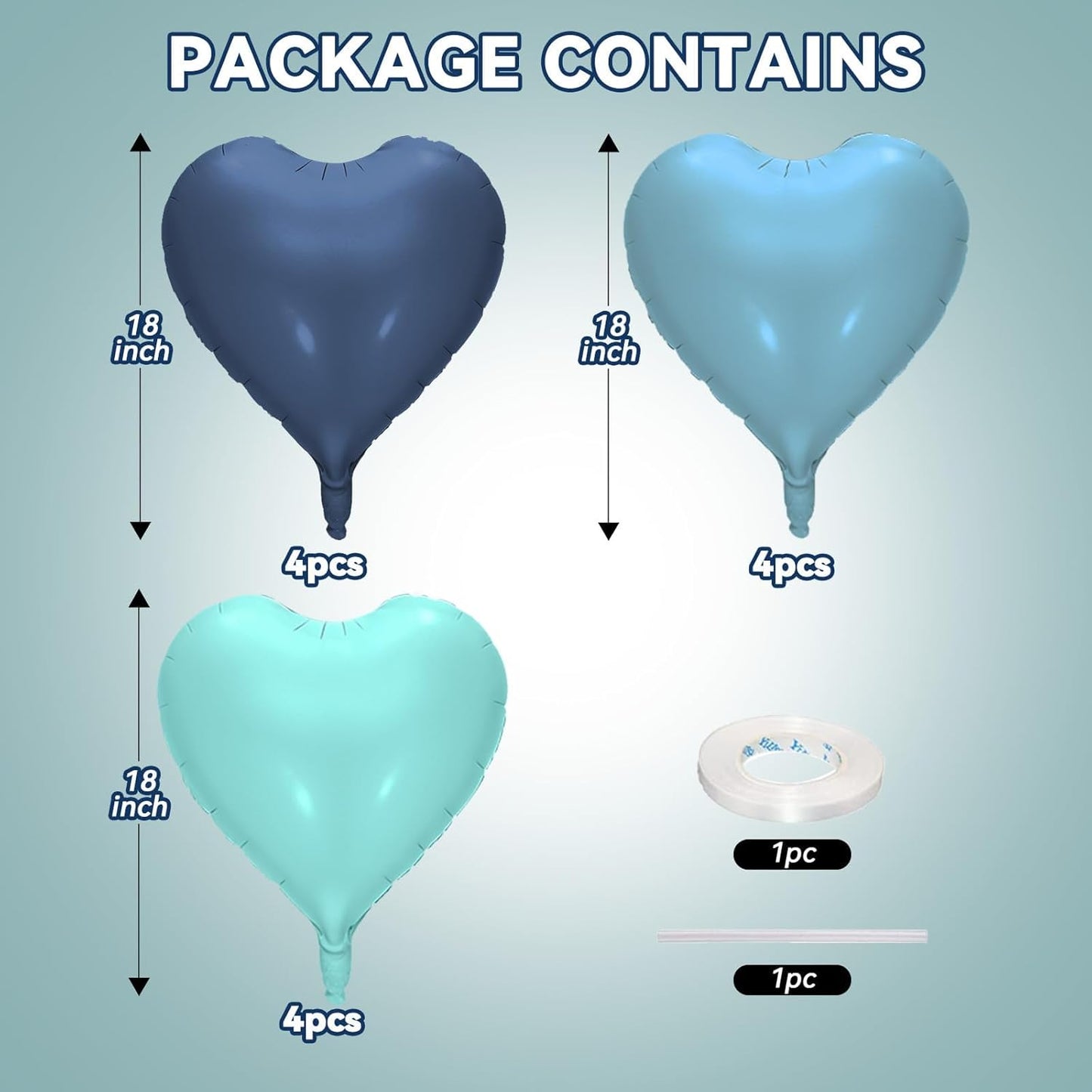 12 Pcs Heart Balloons, 18 inch Dusty Blue Heart Shaped Balloons, Big Foil Helium Balloon, Love Foil Balloon for Wedding Baby Shower Anniversary Valentine Party Decorations