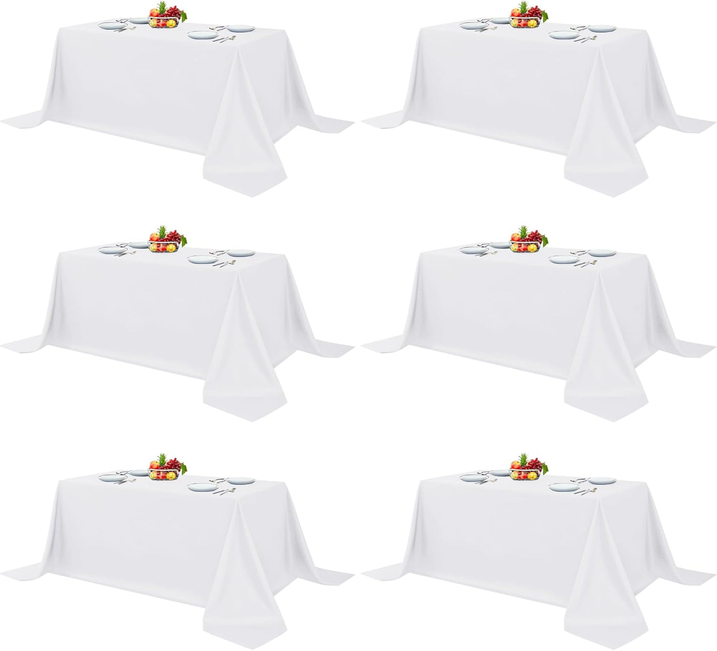 Fitable White Table Clothes for Rectangle Tables, 6 Pack - 90 x 156 Inch - Reusable and Elegant Tablecloths, Polyester Fabric Table Covers for Wedding, Party, Banquet, Formal Events