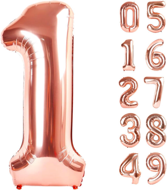 Rose Gold Number 1 Balloon 40 inch, Number 1 Birthday Balloon for Boy Girl, Rose Gold Foil One Balloon for 1st 10 11 12 16 18 Birthday Party, Anniversary Celebration Number Balloons Decorations