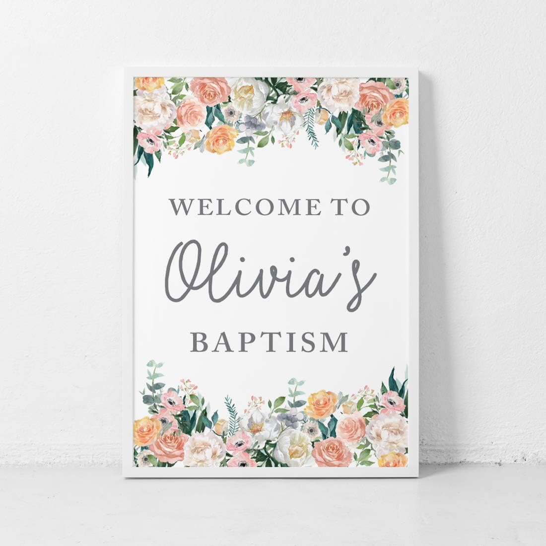 Andaz Press Personalized Extra Large Wedding Easel Board Party Sign, 12x18-inch, Peach Coral Floral Flowers Roses on White, Your Text Here, 1-Pack, Custom